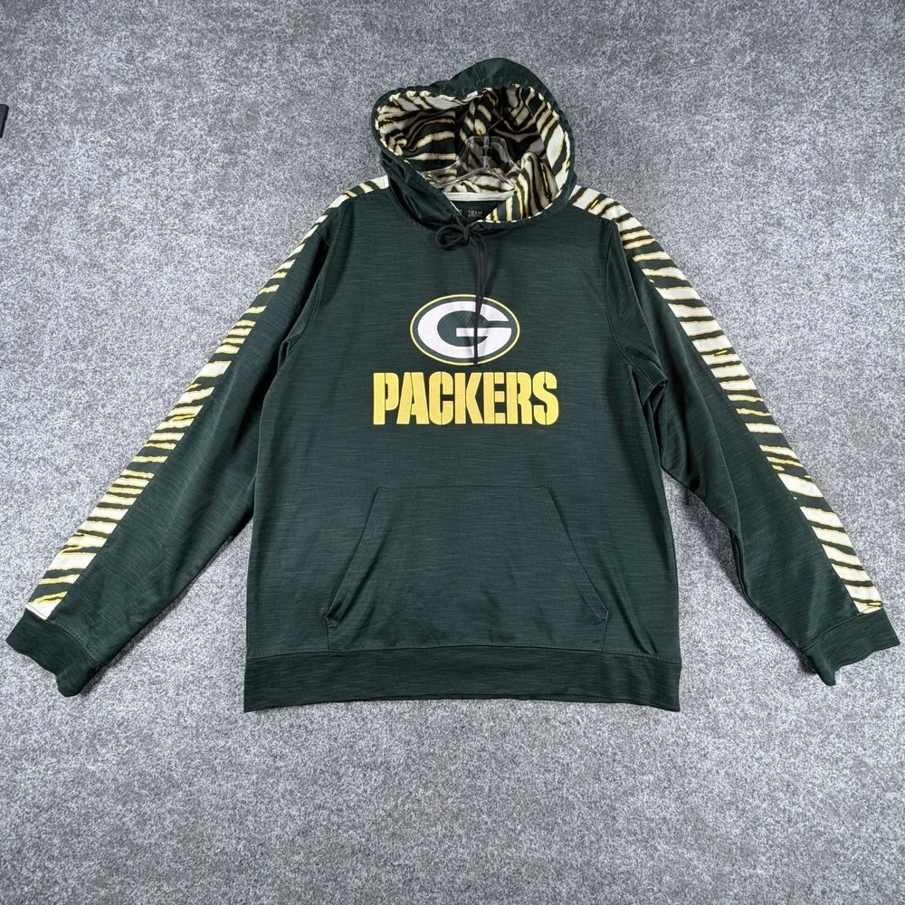 NFL Team Apparel Hoodie Mens M Green Green Bay Packers Zebra Print Long‎ Sleeve